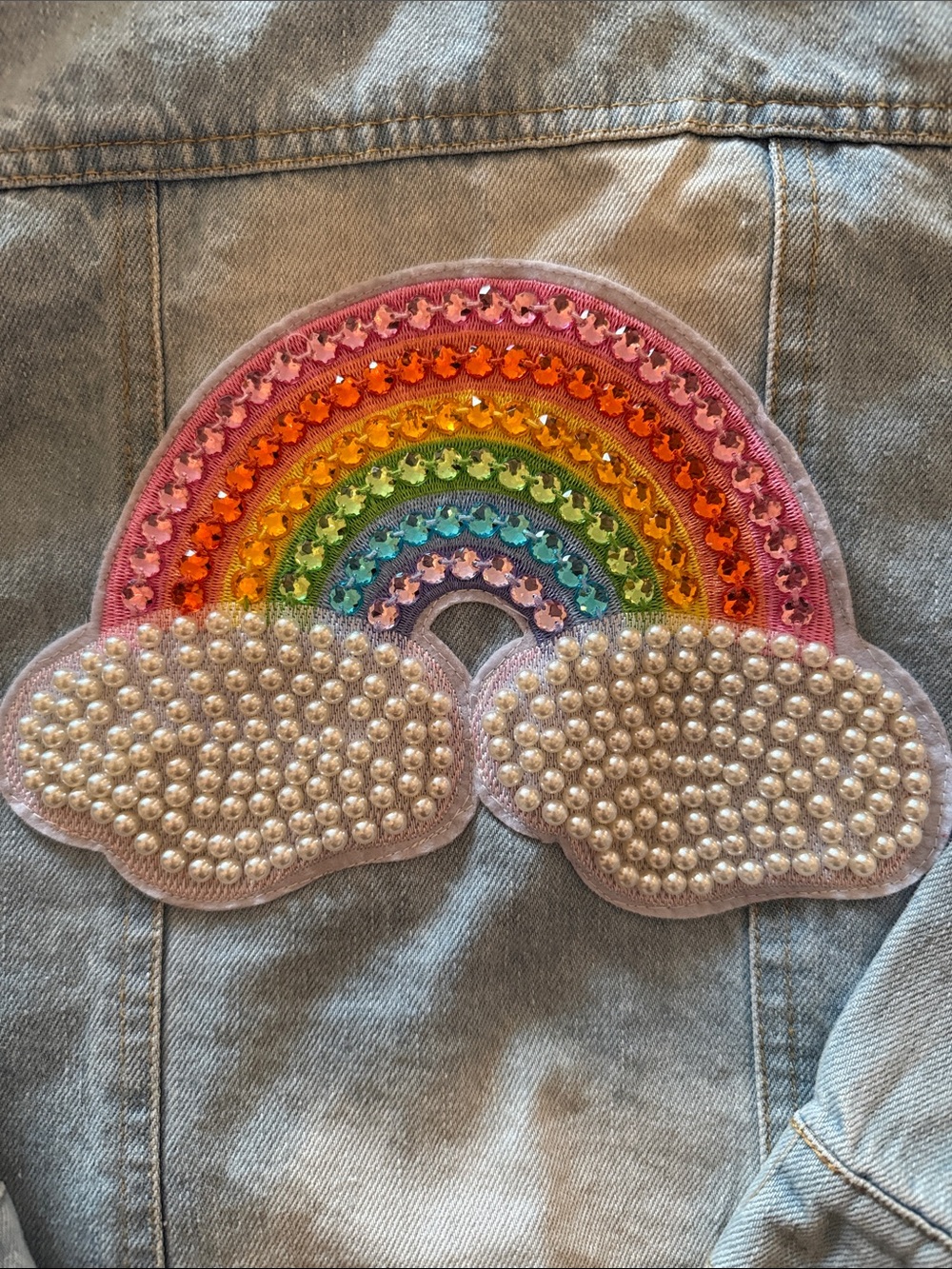 Lola & the Boys Girls' Light Blue Denim Jacket with Rainbow Patch - Picture 2 of 4